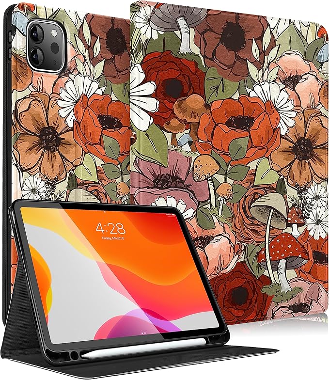 Uppuppy for iPad Pro 12.9 Case Kids Folio PU Leather Cover with Apple Pencil Holder Auto Sleep/Wake Adjustable Angles for iPad Pro 12.9 6th/5th/4th/3rd Gen Sun Moon Black