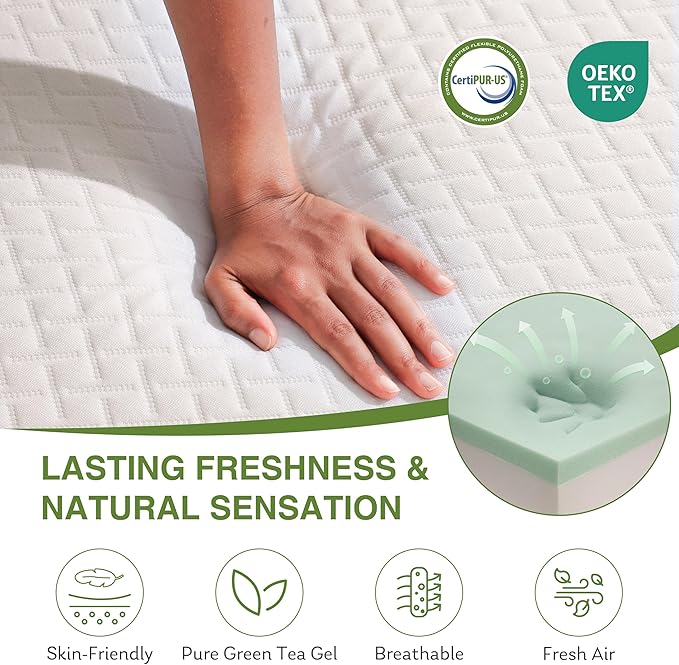EGOHOME 6 Inch Queen Size Mattress for Kids, Memory Foam Mattress with Cooling Green Tea Gel, Relieve Pressure with Medium Firm Support, CertiPUR-US Certified, 80''L x 60''W, White