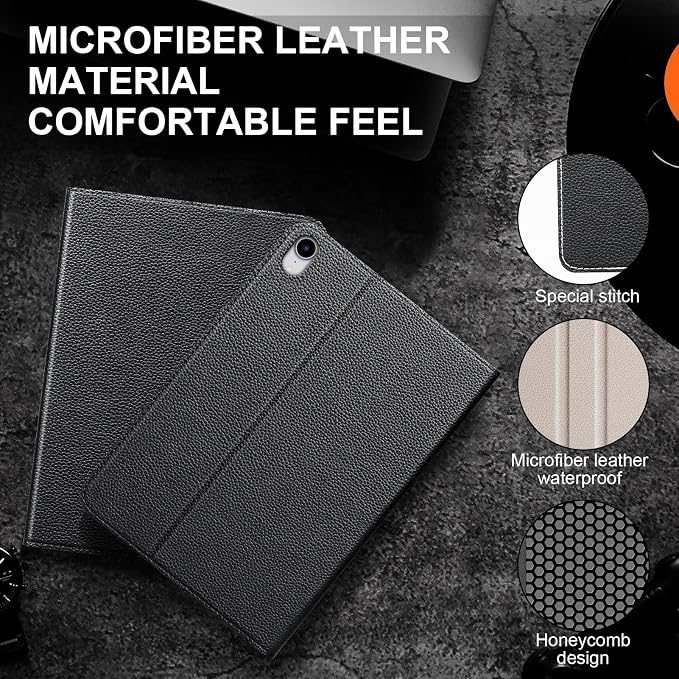 Case for iPad mini 7 (A17 Pro) 2024 iPad mini 6th Gen 2021 Black | Leather Protective Shockproof Smart Cover Adjustable Stand Auto Wake/Sleep Multiple View Angles