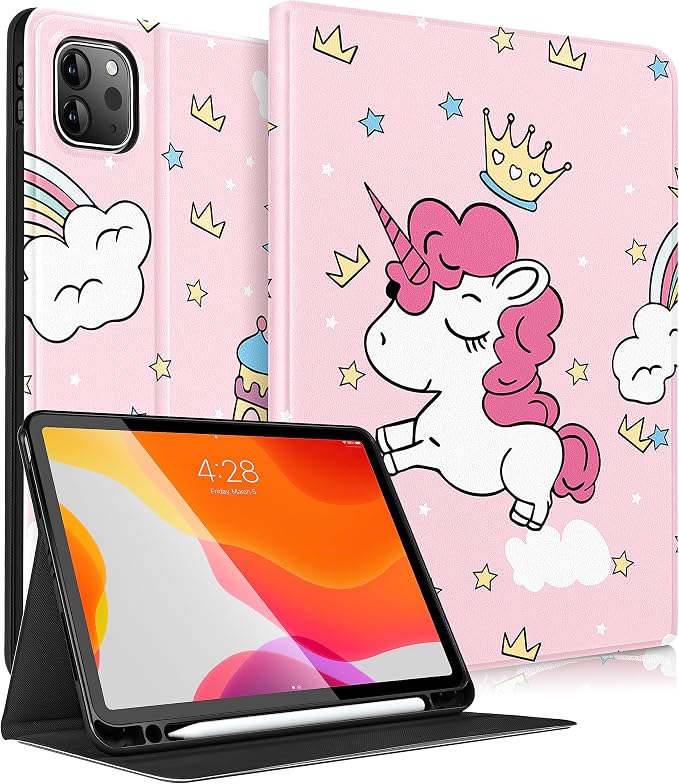Uppuppy for iPad Pro 12.9 Case Kids Folio PU Leather Cover with Apple Pencil Holder Auto Sleep/Wake Adjustable Angles for iPad Pro 12.9 6th/5th/4th/3rd Gen Sun Moon Black