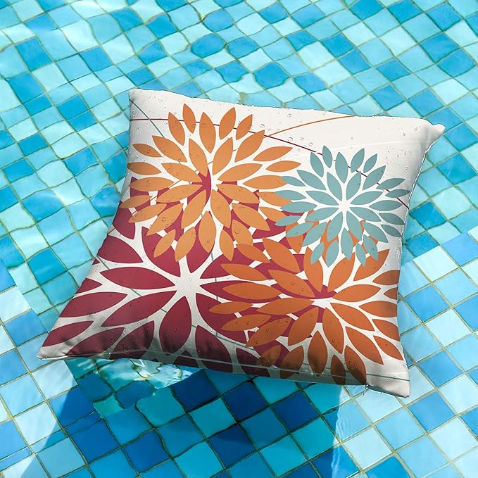 DFXSZ Outdoor Throw Pillow Covers 16x16 Inch Set of 2 Waterproof Spring Summer Geometric Elegant Burnt Orange Outdoor Pillow Covers for Patio Funiture Garden Couch 168D16