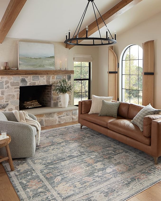 Loloi Magnolia Home by Joanna Gaines Millie Collection MIE-01 Blue/Multi 2'-7" x 12'-0", .25" Pile Height, Runner Rug