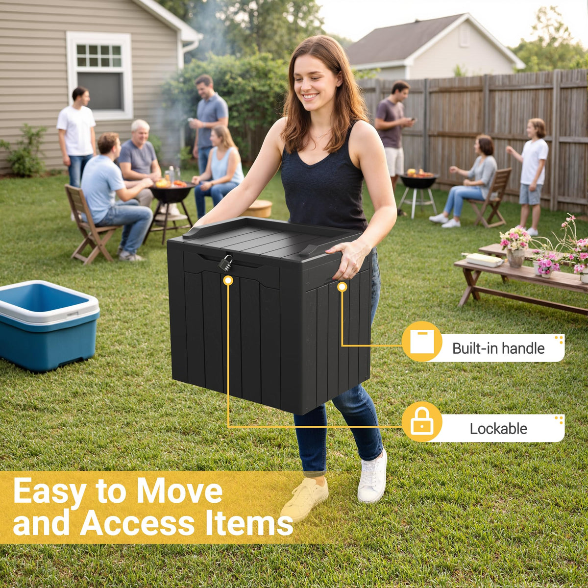 Greesum Outdoor Storage Box 31 Gallon Storage Box with Lid for Patio Furniture, Garden Tools, Pool Supplies, Waterproof and UV Resistant, Lockable, Dark Black