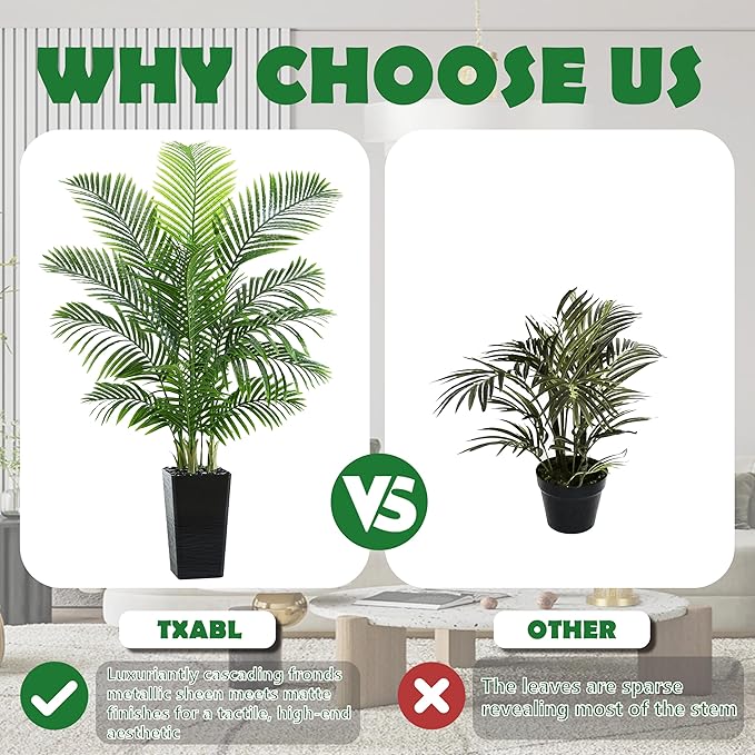 Artificial Palm Tree 5FT - Tall Fake Tree with Black Taper Planter & Pebbles, UV Resistant for Indoor & Outdoor, Large Potted Faux Plant, Tropical Areca Floor Plant for Living Room, Office, Home Decor
