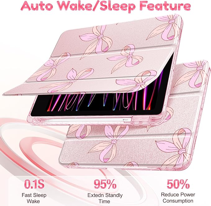 Case for iPad 9th/ 8th/ 7th Generation 10.2-Inch Case(2021/2020/2019 Release) Glitter Tablet Cases with Transparent Acrylic Back+Trifold Stand+Pencil Holder+Auto Wake/Sleep Bows-Stripe
