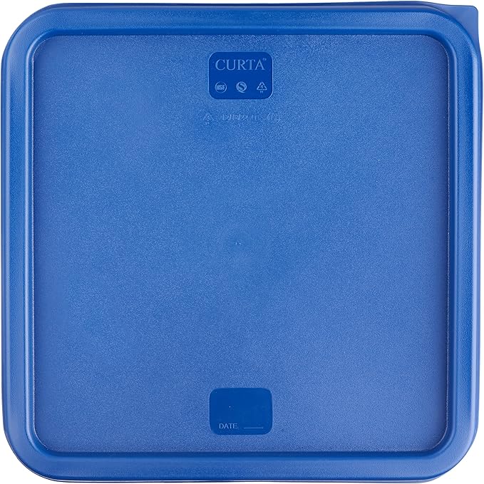 CURTA 4 Pack Food Storage Containers with Blue Lids - NSF Listed Commercial Grade in 12.0 Qt - Square, Clear, Polycarbonate