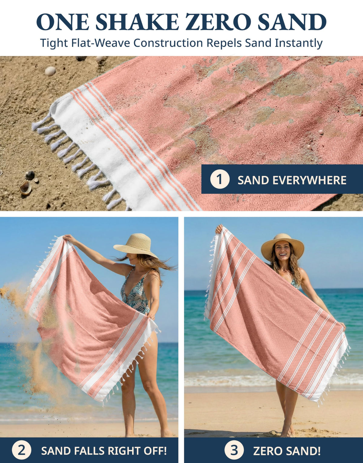 LANE LINEN 4 Pack Beach Towels – Oversized, Pre-Washed, Quick Dry, Sandproof, Lightweight & Absorbent Travel Towels – Extra Large Pool/Bath Towel – Multi