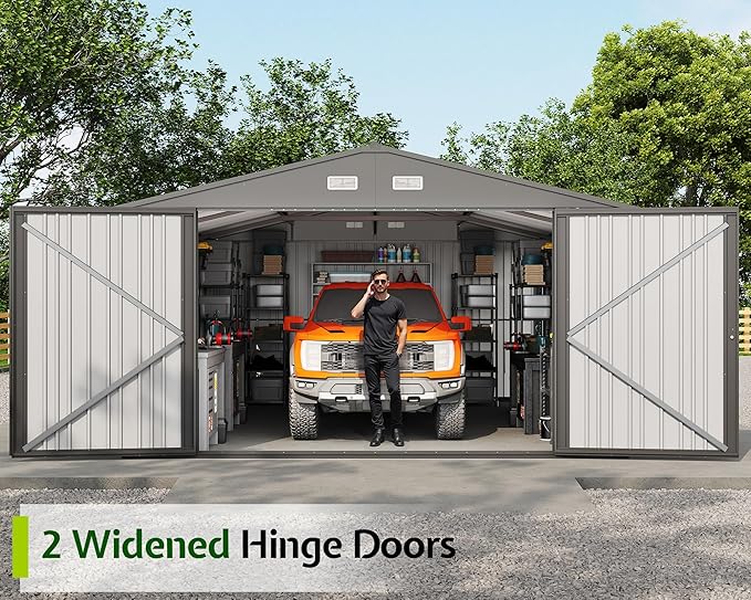 Jocisland 13.2x20.7x8.4 FT Heavy Duty Carport, Metal carport with 2 Lockable Doors & 4 Windows, Carport Canopy for for Car, Truck, Garbage Can, Tool, Lawnmower, Dark Gray