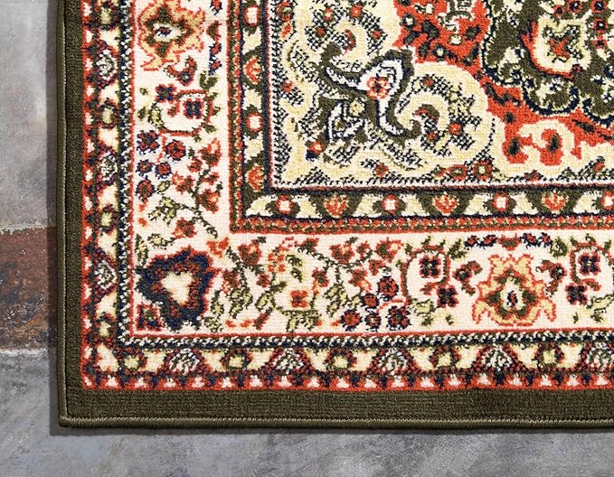 Unique Loom Reza Collection Traditional Persian Style Area Rug, 6 x 9 ft, Olive/Ivory