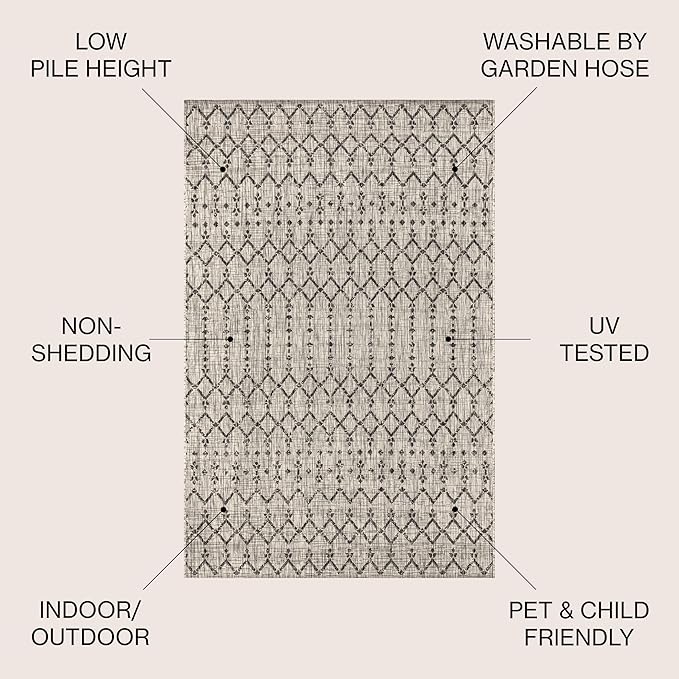 JONATHAN Y Moroccan Geometric Indoor Outdoor Area Rug 6X9 Light Gray/Black, Ourika Textured Weave for Backyard, Patio, Porch, Easy-Cleaning, High Traffic, Pet-Friendly, Non-Shedding (SMB108E-6)