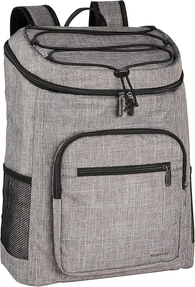 Amazon Basics Insulated Cooler Backpack, Leak-Proof, 30 Can Capacity, Portable Soft Sided Cooler, Keeps Cold for Hours, Gray