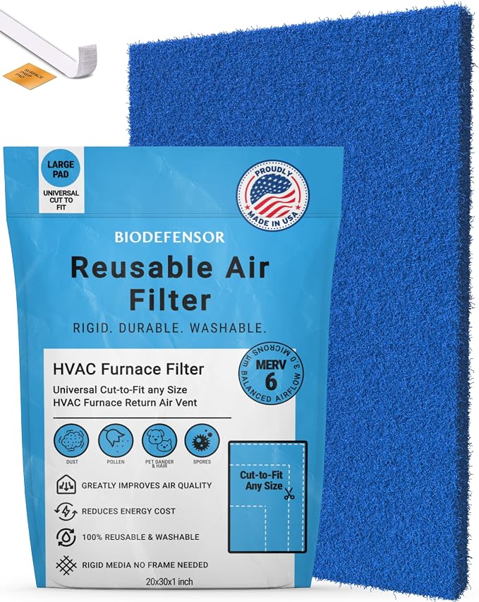 Biodefensor Reusable Air Filter 20x30x1, Made in USA