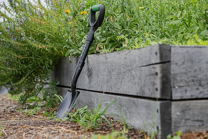 Hooyman Mini Digging Shovel with Heavy Duty Carbon Steel Construction, Ergonomic No-Slip H-Grip Handles, D Handle, and Serrated Blades for Gardening, Land Management, Yardwork, Farming, and Outdoors