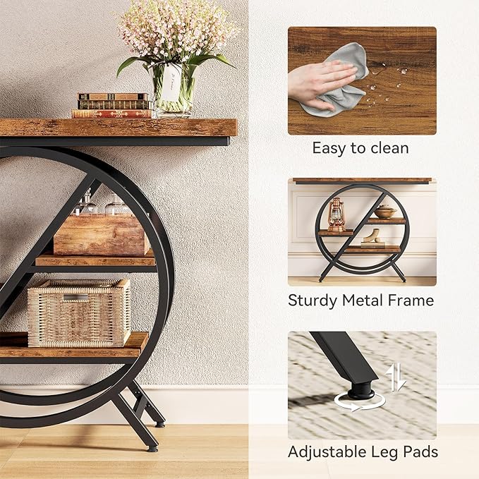 LITTLE TREE Console Table for Entryway, 39.37" Sofa Table Behind Couch, Wooden Industrial 4-Tier Narrow Accent Table with Metal Frame for Entrance, Living Room, Hallway, Foyer