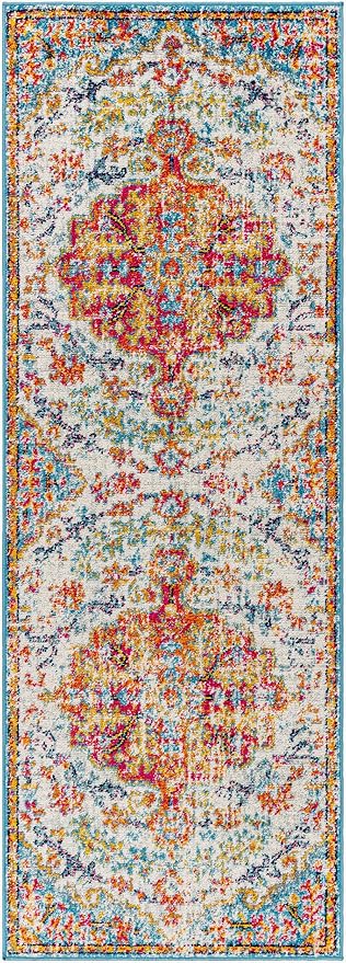 Livabliss Odelia Vintage Bohemian Runner Area Rug,2'7" x 7'3",Orange/Aqua