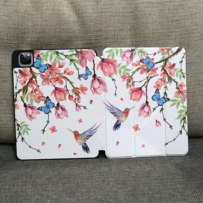 MEEgoodo for iPad Pro M2 12.9 Case 6th/5th/4th/3rd Generation 2022 2021 2020 2018 with Pencil Holder Tablet Cover with Soft TPU Back Shell Art Painted Flowers