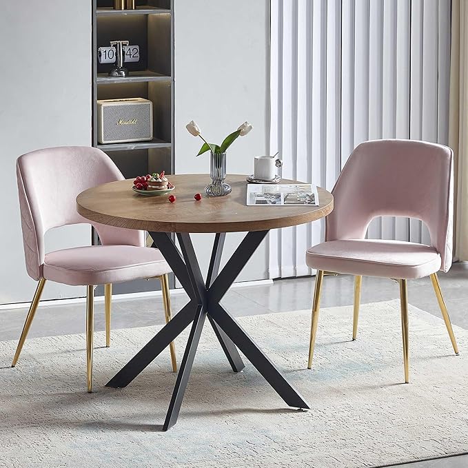 NORDICANA 3-Piece Dining Table Set for 2 - Space Saving 37-Inch Round Table and Chairs, 2 Seaters Dining Set with Upholstered Dining Chairs (Light Pink)