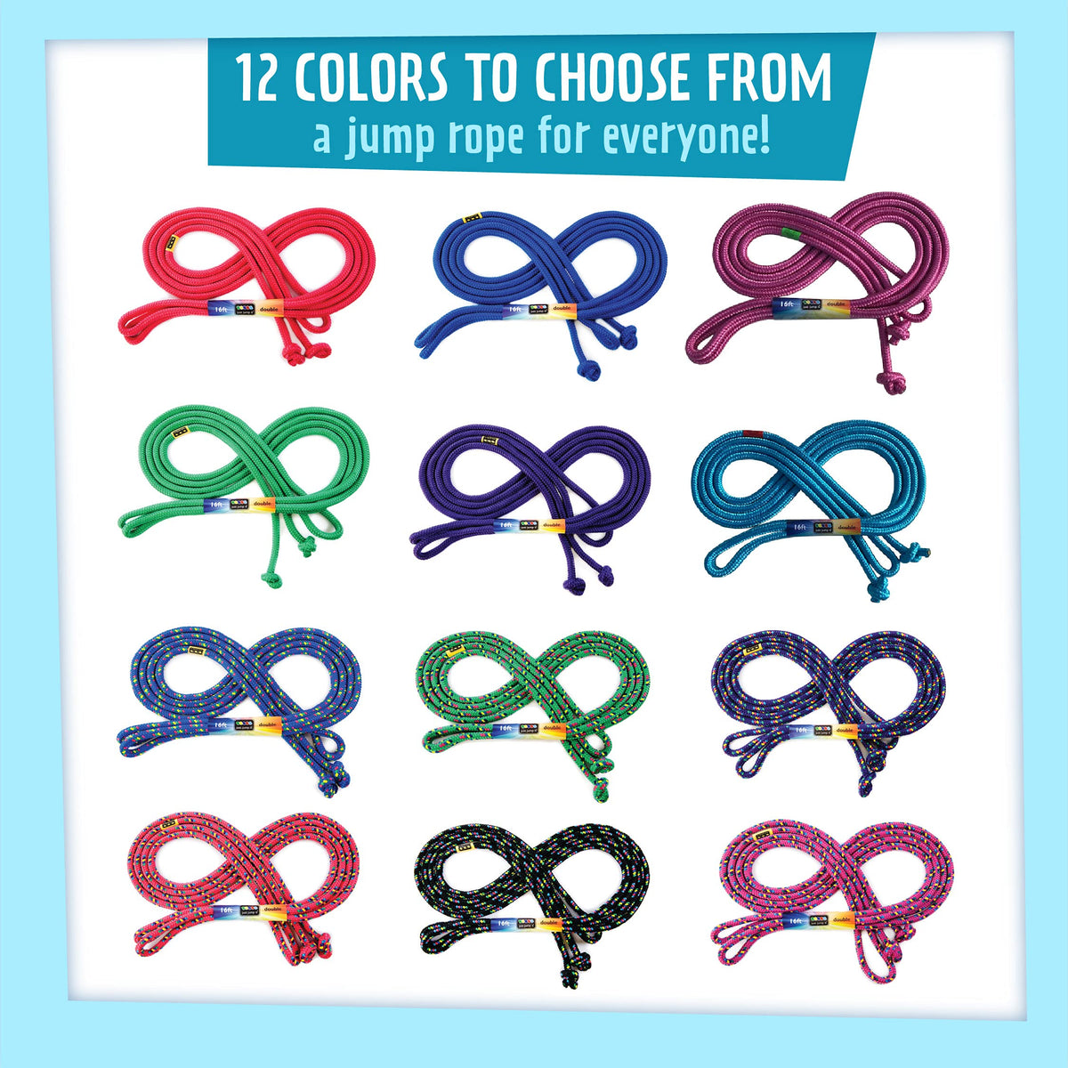 Just Jump It 16' Foot Single Jump Rope - Active Outdoor Youth Fitness - Double Dutch Length - Raspberry Confetti