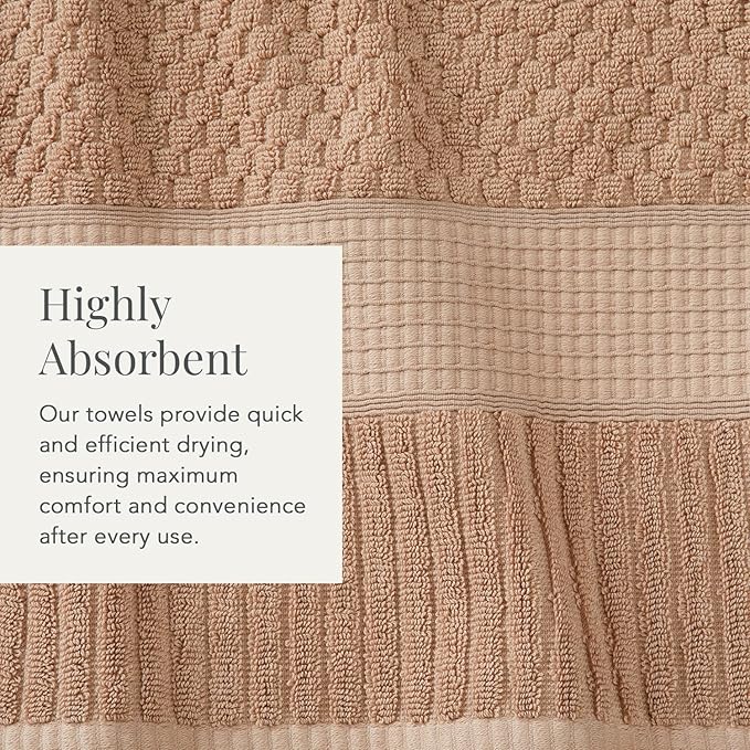 NY Loft 100% Cotton Towel Set 6 Piece Towel Set | Super Soft & Absorbent Quick-Dry 2 Bath Towels 2 Hand Towels & 2 Washcloths |Textured and Durable Cotton | 6 Piece Set, Light Taupe