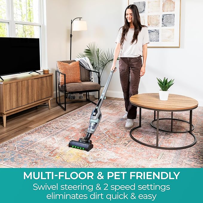 Kenmore 200 Series DS2010 Cordless Stick Vacuum Lightweight Cleaner 2-Speed Power Suction LED Headlight 2-in-1 Handheld for Hardwood Floor, Carpet & Pet Hair