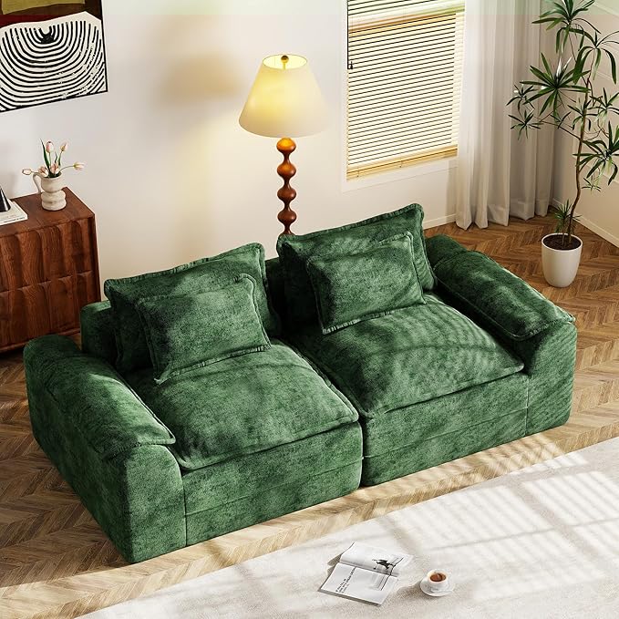 Hobestluk 87" Cloud Sectional Couch Loveseat with Deep Seat 2-Seater with Removable Cover Large Sofa Couch for Living Room (Green, Loveseat Sofa)