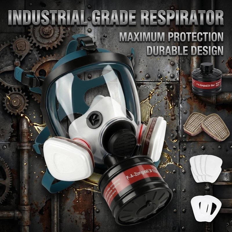 Gas Masks Survival Nuclear and Chemical - Full Face Respirator Gas Mask for Chemical, Spray Paint, Epoxy Resin, Welding, Sanding
