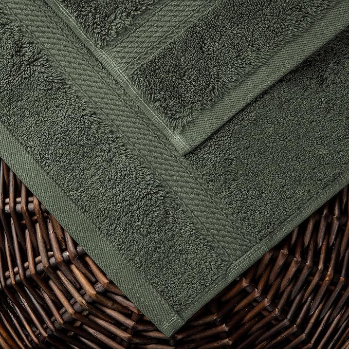 Superior Egyptian Cotton Pile Bath Towel Set of 2, Ultra Soft Luxury Towels, Thick Plush Essentials, Absorbent Heavyweight, Guest Bath, Hotel, Spa, Home Bathroom, Shower Basics, Forest Green