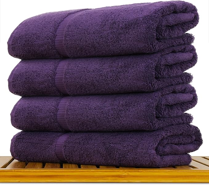 Luxury Hotel & Spa Collection Highly Absorbent, Quick Dry 100% Turkish Cotton 700 GSM, Eco Friendly Towel, for Bathroom Dobby Border Soft Bath Towel Set 27 X 54 -Plum, Bath Towels - Set of 4
