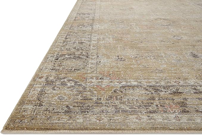 Loloi Magnolia Home by Joanna Gaines Millie Collection MIE-03 Gold/Charcoal 5'-3" x 5'-3", .25" Pile Height, Round Area Rug