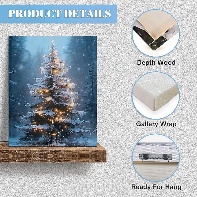 Framed Christmas Pictures Wall Decor,Vintage Pine Tree Prints,Winter Christmas Canvas Wall Art Decoration for Bedroom Bathroom Living Room Rustic Xmas Holiday Gifts (Christmas Tree 15, 16'' X 24'')