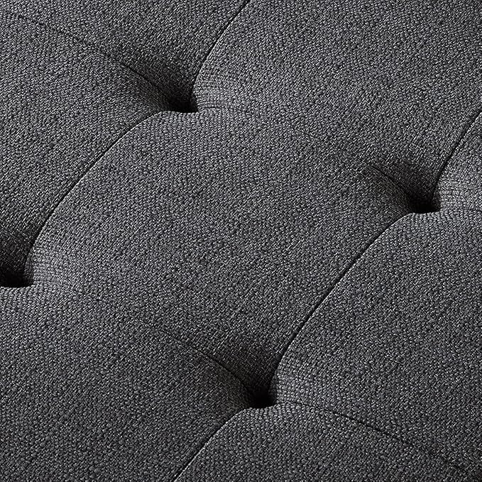 24KF Large Rectangular Upholstered Tufted Linen Fabric Ottoman Bench, Padded Bench with Solid Wood Shelf-Charcoal