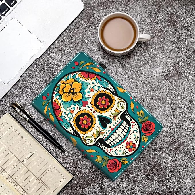 Case Cover for Amazon All-New Kindle Fire 7 Tablet (2022 Release-12th Generation) Latest Model 7 Slim Folding Stand Cover with Auto Wake/Sleep Dancing Skeleton in Mexican Costume