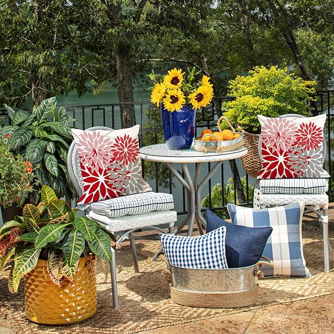 DFXSZ Outdoor Pillow Covers 16x16 Inch Set of 2 Pink Red Grey Flower Decorative Waterproof Summer Outdoor Valentines Pillow Covers for Patio Funiture Garden Couch 168M16