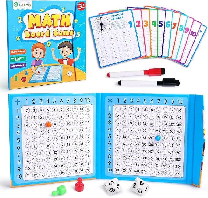 D-FantiX Magnetic Addition Multiplication Game Board, Math Games for Kids 8-12, Math Manipulatives for Elementary School, Montessori Learning Toys for Homeschool Classroom