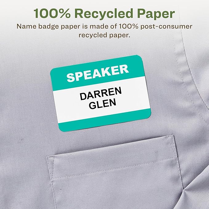 Avery EcoFriendly Recycled Name Tags, 2-1/3" x 3-3/8", White, Removable Adhesive, 80 Printable Name Badges (48395)