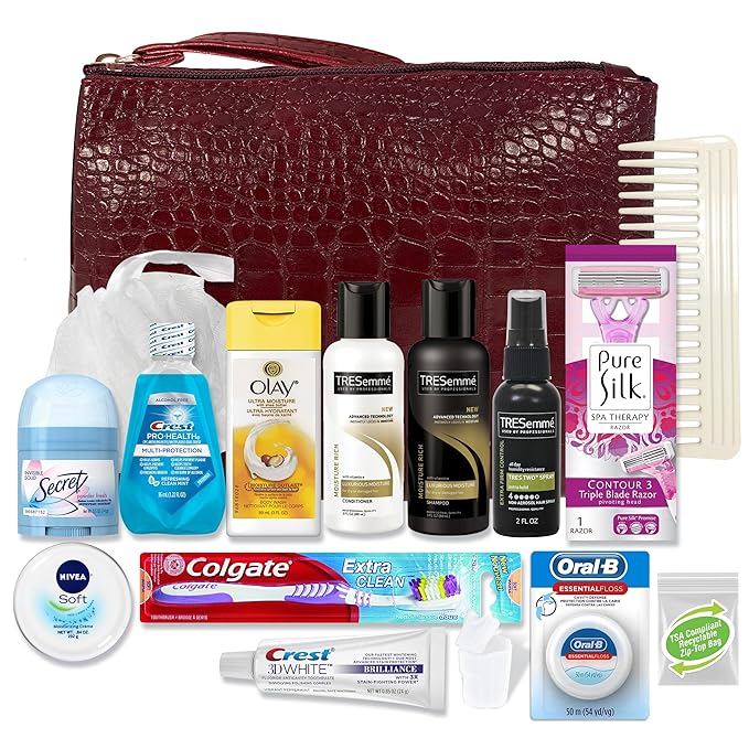 Women's Premium 16 PC Travel Kit – Stocking Stuffer and Holiday Gift Set with Tresemme Hair Products and Bath Essentials – Floss May Vary