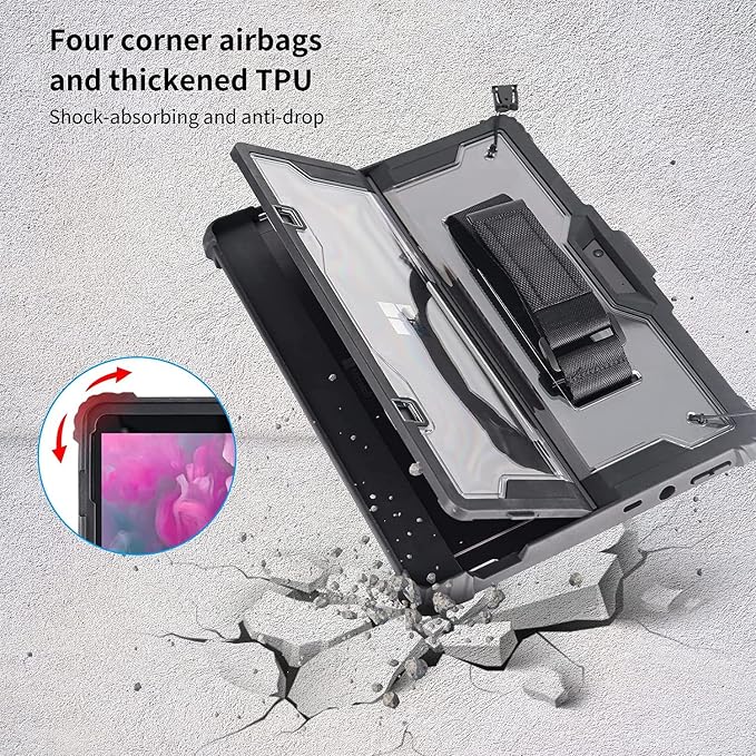 Surface Go4/Go3/Go2/Go Case Crystal Clear Multi-Angle Heavy Duty Rugged Shockproof Cover with Shoulder Strap Hand Strap Stylus Pen Holder Compatible with Keyboard