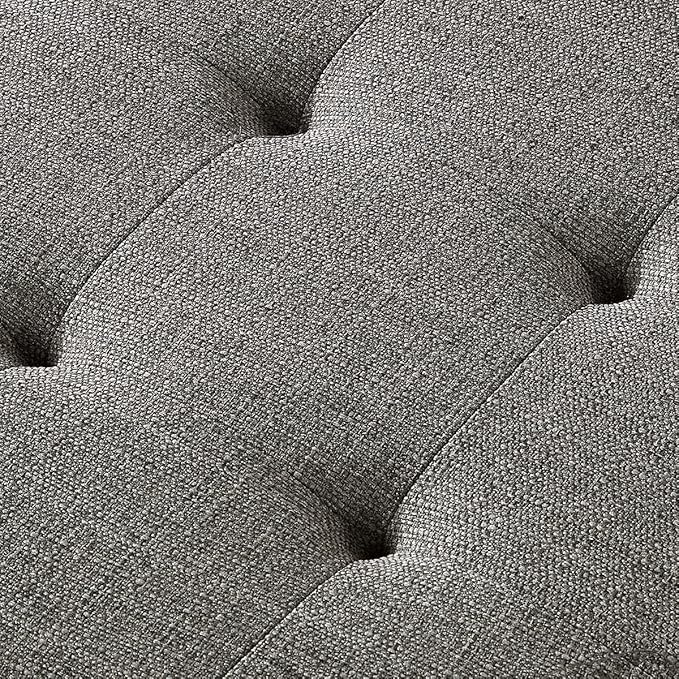 24KF Large Rectangular Upholstered Tufted Linen Fabric Ottoman Bench, Padded Bench with Solid Wood Shelf-Granite