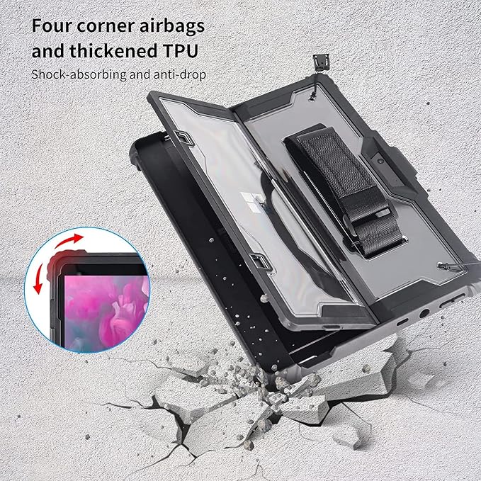 Surface Go4/Go3/Go2/Go Case Crystal Clear Multi-Angle Heavy Duty Rugged Shockproof Cover with Shoulder Strap Hand Strap Stylus Pen Holder Compatible with Keyboard