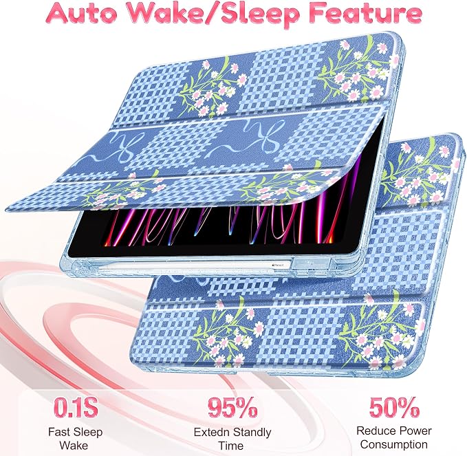 Mektron Sparkly Case for iPad 10.2 inch Glitter Tablet Cases for iPad 9th Gen 2021/8th Gen 2020/7th Gen 2019 Cover with Shiny Clear Back Shell Foldable Bling Smart Cover Blue Floral