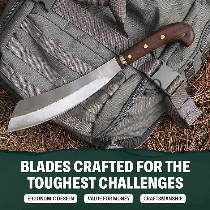 Condor Tool & Knife Mini Duku Heavy Duty Machete with Sheath, Walnut Handle - Hand Crafted Welted Leather Sheath - Camping Machete Knife - 10.5in Blade - 18.5oz