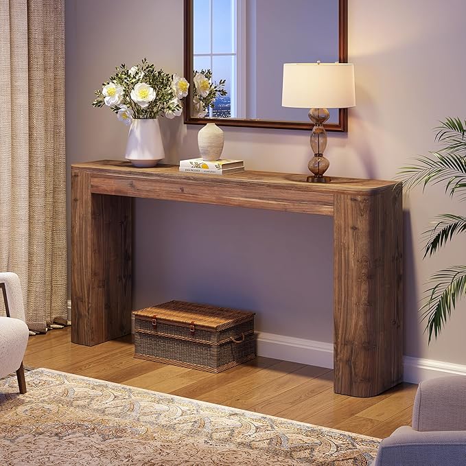 Solid Wood Console Table, 63-Inch Farmhouse Entryway Sofa Table Behind Couch for Living Room Hallway, Foyer