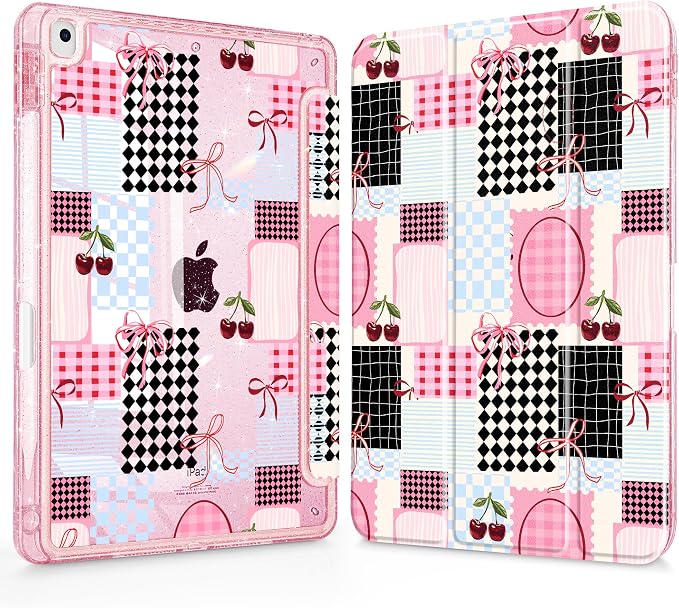 Mektron Sparkly Case for iPad 10.2 inch Glitter Tablet Cases for iPad 9th Gen 2021/8th Gen 2020/7th Gen 2019 Cover with Shiny Clear Back Shell Foldable Bling Smart Cover Blue Floral