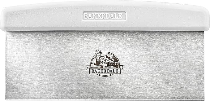 Bakerdale Large Bench, Dough, Cake Scraper, Icing Smoother Spreader, 10-inch Long Stainless Steel Blade, with White Polypropylene Handle