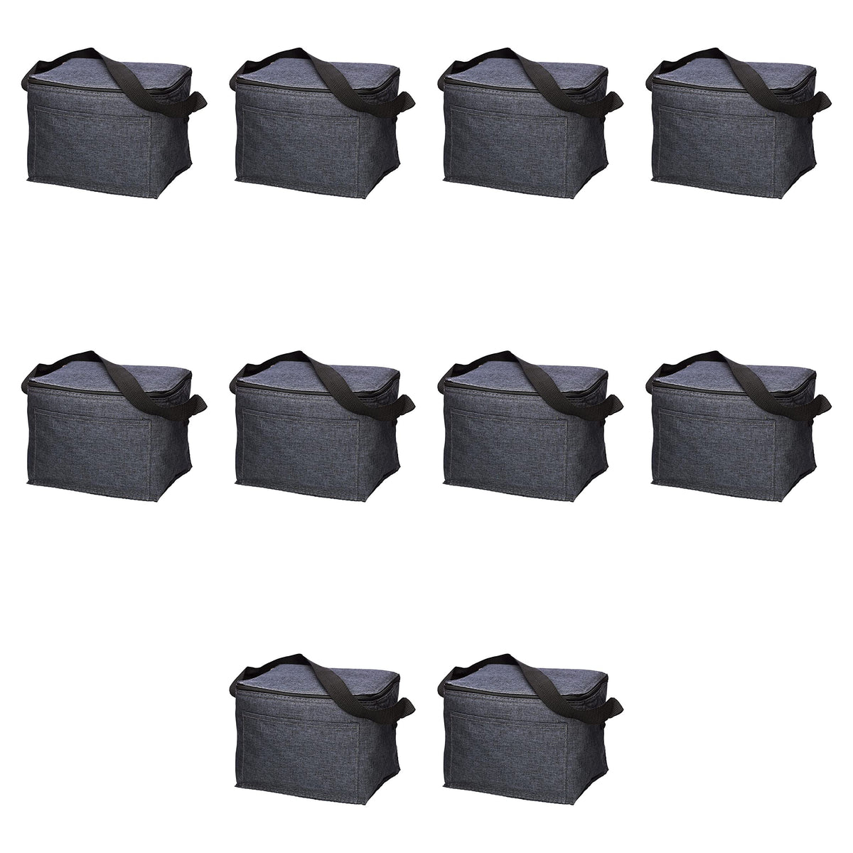 Insulated Cooler Lunch Bag Set of 10, Bulk Pack - Perfect for Work, Travel, Outdoor Events - Black