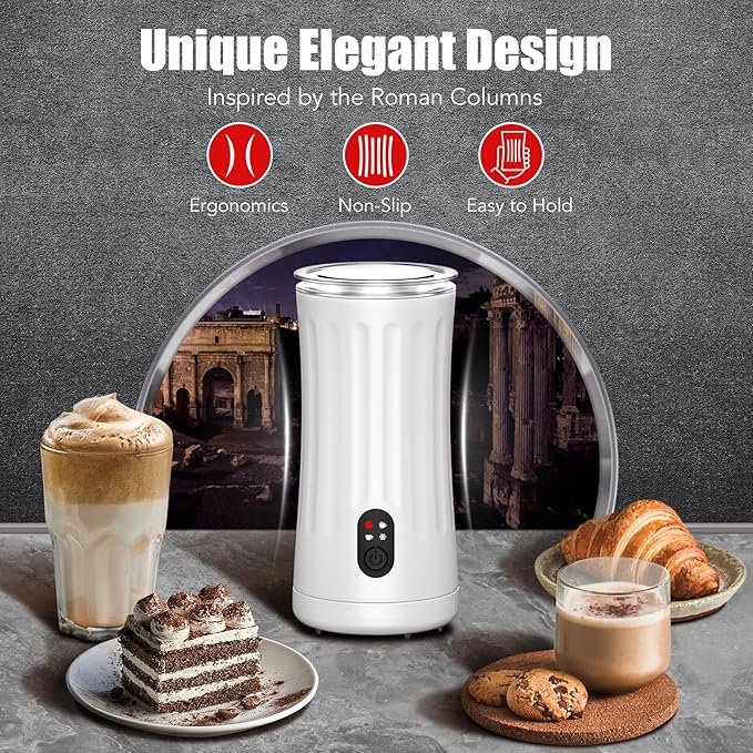 Ovetedot Milk Frother, 4-in-1 Milk Frother and Steamer, Hot and Cold Foam Maker and Milk Warmer with Temperature Control & Auto Shut-Off, Frother for Coffee, Latte, Cappuccino, Matcha(White)