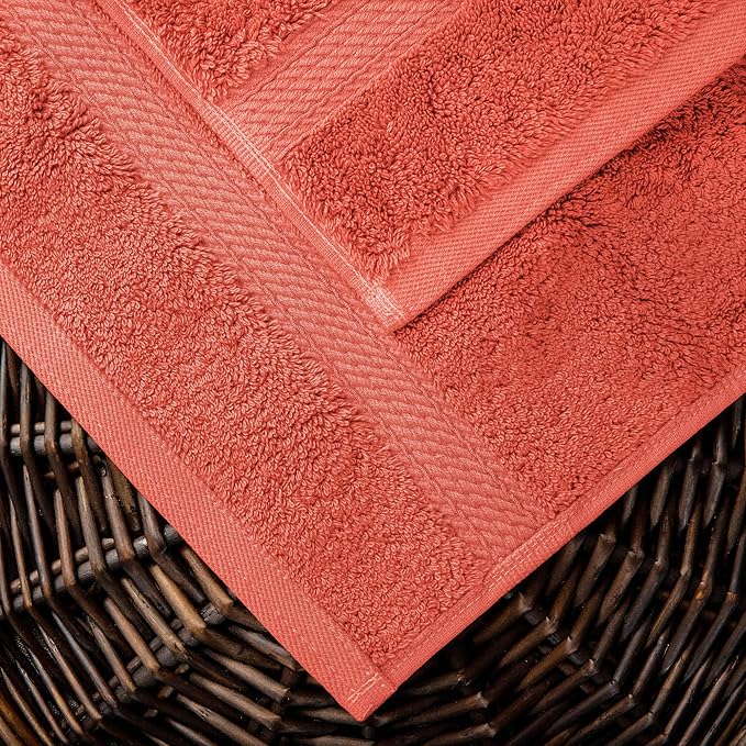 Superior Egyptian Cotton Pile Bath Towel Set of 2, Ultra Soft Luxury Towels, Thick Plush Essentials, Absorbent Heavyweight, Guest Bath, Hotel, Spa, Home Bathroom, Shower Basics, Coral