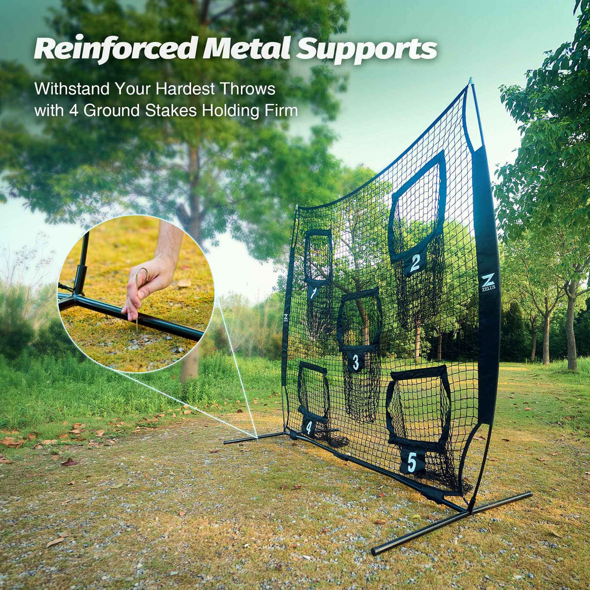 ZELUS Football Throwing Net, 7x7ft Football Training Equipment with 5 Target Pockets for Throwing and Passing Practice, Portable Quarterback Trainer Net, QB Throw Accuracy Net with Carry Bag