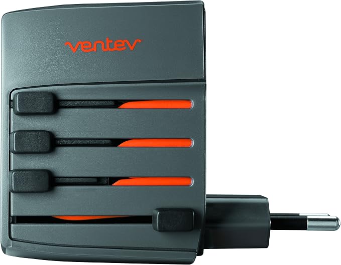 Ventev Global Charginghub 300 | Simultaneously Charge Two USB Devices Two Prong Travel Adapter works in 150+ Countries Accommodates U.S. Three Prong Devices Rapid Rate Charging Any Single Device