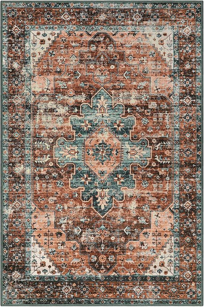 Moynesa 9x12 Ultra-Thin Vintage Medallion Area Rug for Living Room, Bedroom, Dining Room, Office, Entryway, Dorm